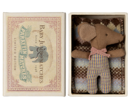 Maileg sleepy wake baby mouse in matchbox -rose