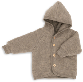 Engel wol fleece jasje WALNUT melange met capuchon en houten knopen