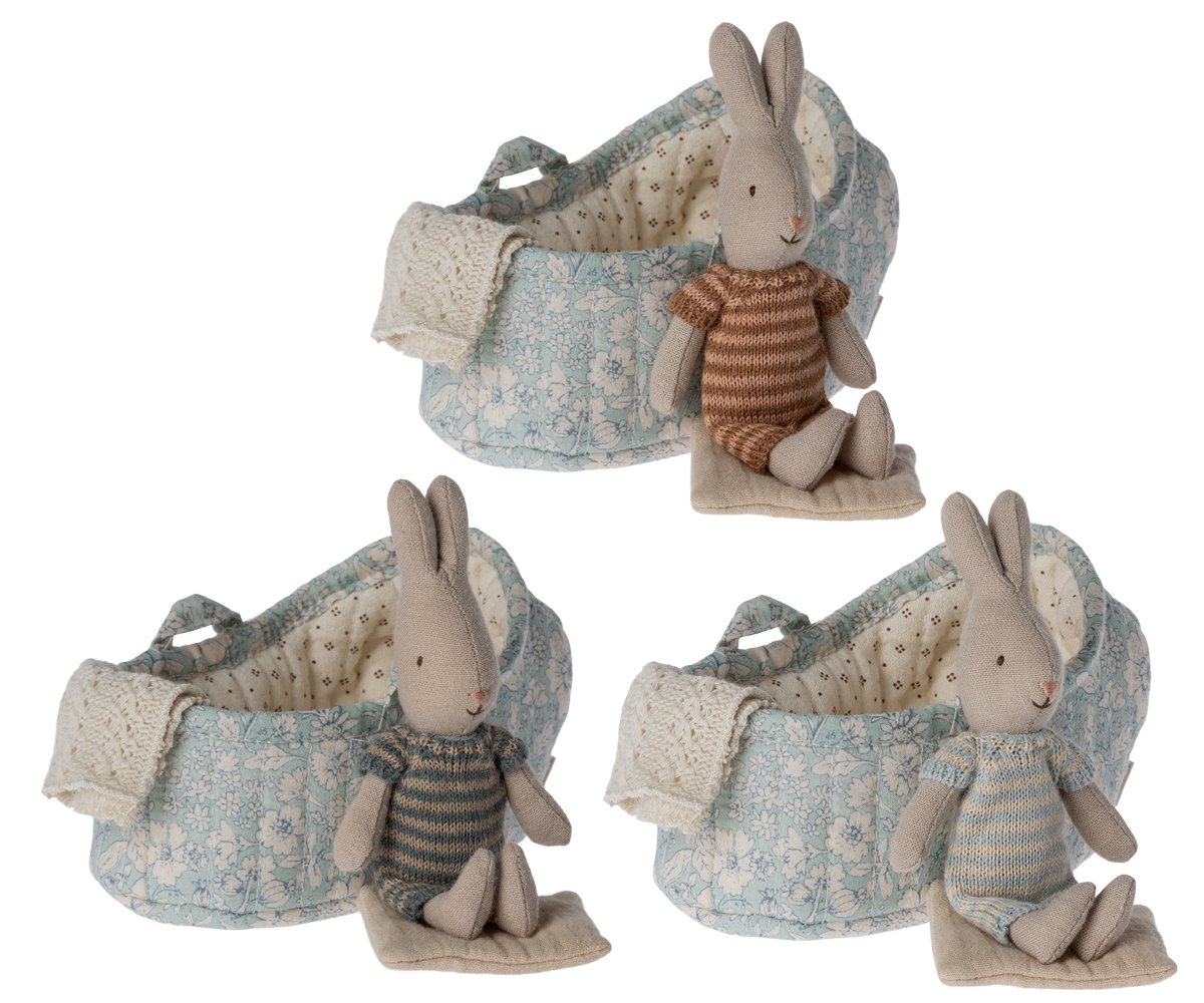 Maileg Rabbit in carry cot micro