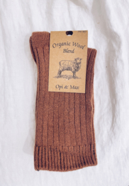 Organic wool/cotton blend rib socks rust maat 36/40