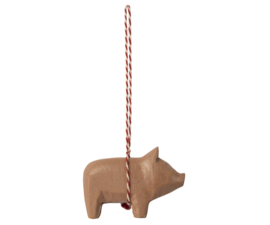 Maileg wooden ornament, pig - old rose