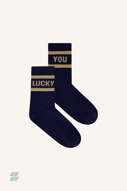 By Bar lucky sparkle navy socks | gold