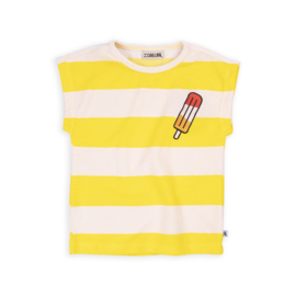 CarlijnQ Stripes yellow top no sleeve with embroidery
