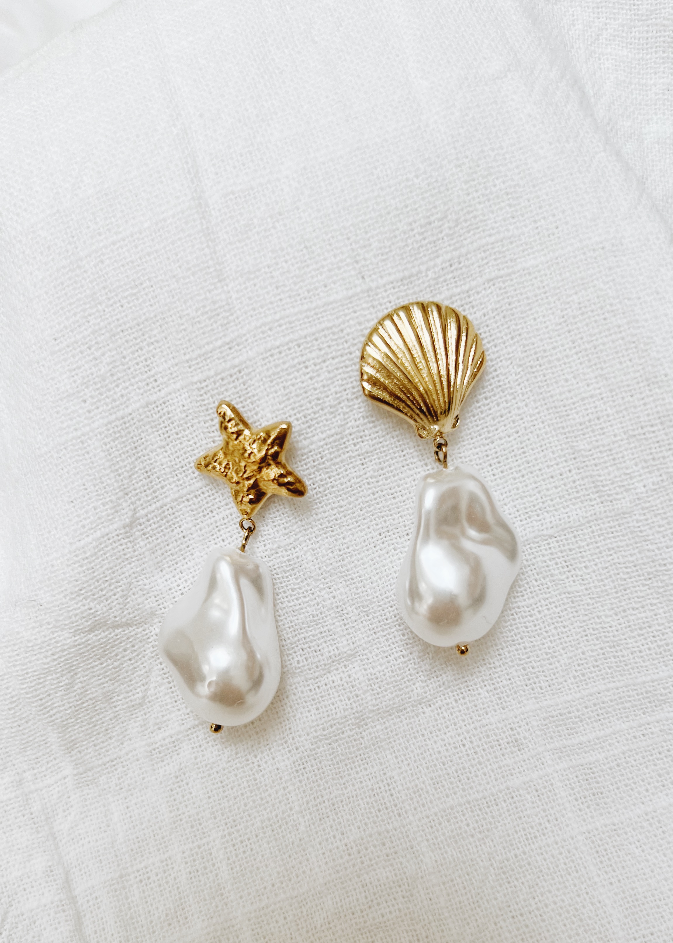 Earring oorbel star and shell pearl