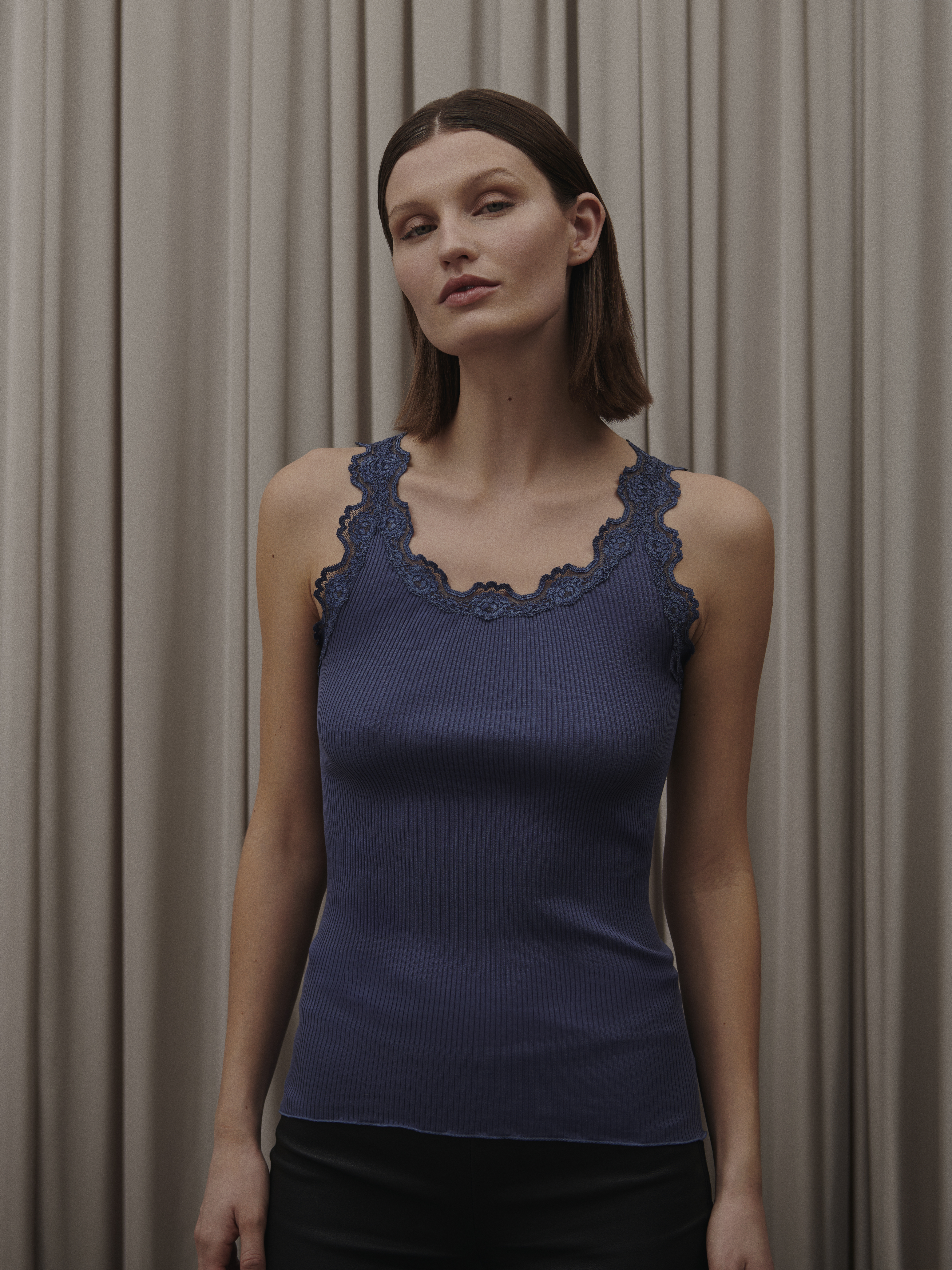 Rosemunde silk top with lace true navy