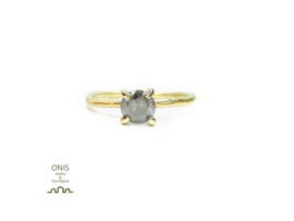 verlovingsring in 18kt geel goud met een salt & pepper diamant (met certificaat) Unieke ring, slechts één beschikbaar, maat 54