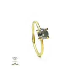 verlovingsring in 18kt geel goud met een salt & pepper diamant (met certificaat) Unieke ring, slechts één beschikbaar, maat 54