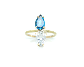 Féline ring in 18kt geel goud met london blue topaz en bergkristal