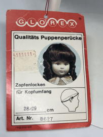 Glorex poppen pruik kunsthaar donkerbruin  omtrek 28 - 29  cm.