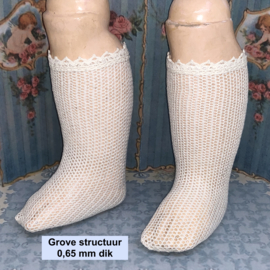 Poppensokjes sokken kousen voor antieke pop 100% katoen, dikke grove structuur.