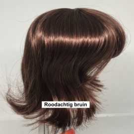 Glorex  poppen pruik kunsthaar omtrek 28 tot 29 cm, donker roodbruin kastanjebruin.
