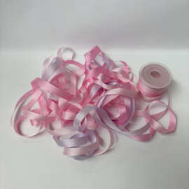 Lint 7 mm 100 % echte meerkleurige zijde, babyroze en snoeproze tinten per 2 meter.