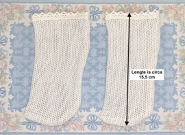 Poppensokjes sokken kousen kuitomtrek 19 cm voor antieke pop 100% katoen, dikke grove structuur.