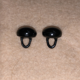 Oude Franse schoenknopen 10 mm zwart per paar, geschikt voor berenogen.