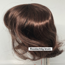 Glorex  poppen pruik kunsthaar omtrek 28 tot 29 cm, donker roodbruin kastanjebruin.