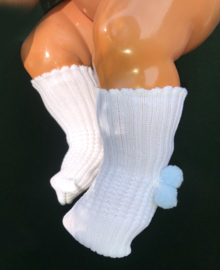 Vintage retro baby poppen sokjes \ kousjes met pompoms, oude voorraad !