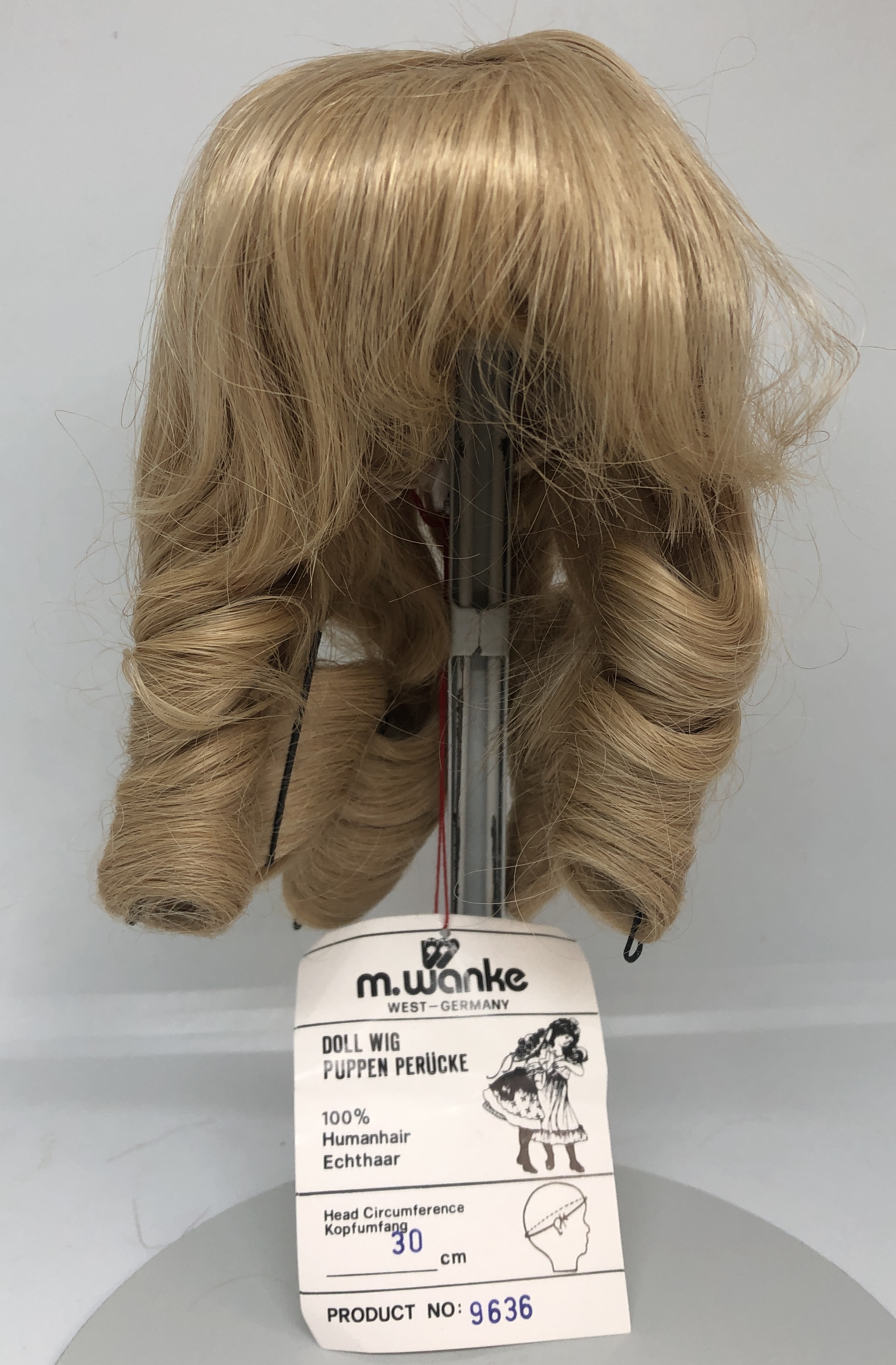 Wanke poppen pruik echt mensenhaar omtrek 30  cm, blond