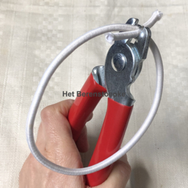 Tang om dikke maten elastiek vanaf 4 mm doorsnede aan elkaar te klemmen, mèt klemmetjes