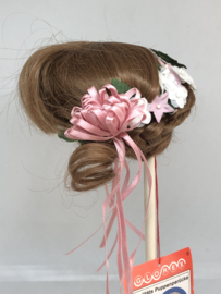 Glorex poppen pruik kunsthaar omtrek 23 à 24 cm, hazelnoot bruin.