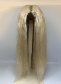 Poppen pruik echt mensenhaar omtrek 32 à 33  cm, fel blond.