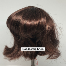 Glorex  poppen pruik kunsthaar omtrek 28 tot 29 cm, donker roodbruin kastanjebruin.