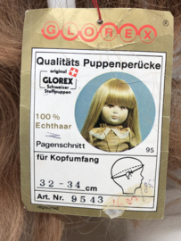 Poppen pruik echt mensenhaar omtrek 32 - 34  cm, warm middenblond.