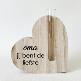 Houten hart met bloemenvaasje | Jij bent de liefste mama of oma