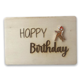 Houten kaartje Happy Birthday bambi