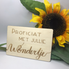 Houten kaartje Proficiat met jullie wondertje