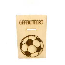 Houten kaartje Gefeliciteerd voetbal