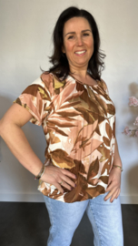 Ballon shirt met elastiek leaves oud roze/bruin