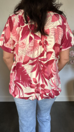 Ballon shirt met elastiek Leaves fuchsia