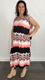 Lange A-lijn jurk streep roze +SIZE