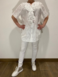 Broderie blouse met ruche wit