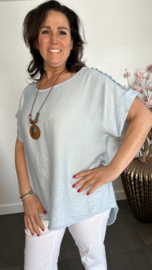 Shirt Nora kant +ketting IJsblauw