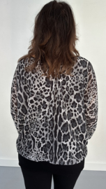 Blouse met boord panter zwart/ grijs