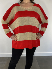 Gebreide trui met streep goud/rood