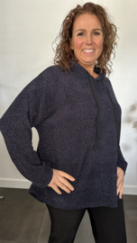 Velvet trui zilver glitter met capuchon Marine