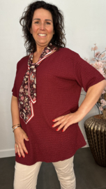 Crinkle shirt met sjaaltje Bordeaux