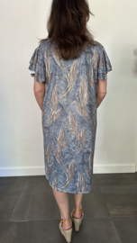Stretch jurk Gold paisley wave blauw
