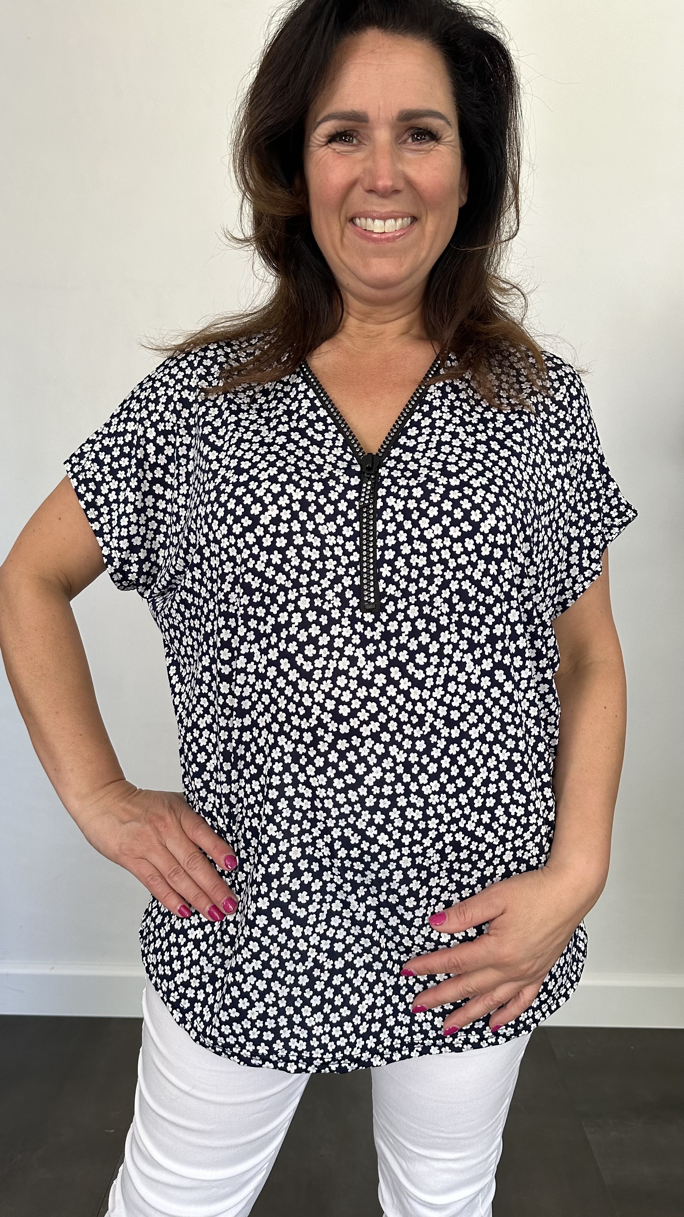 Shirt Zipp petit flowers marine