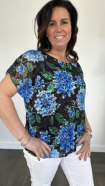 Kanten ballon blouse Roos zwart/blauw