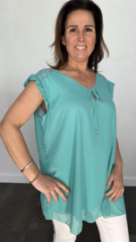 Voile blouse met ruche en kant mint +SIZE