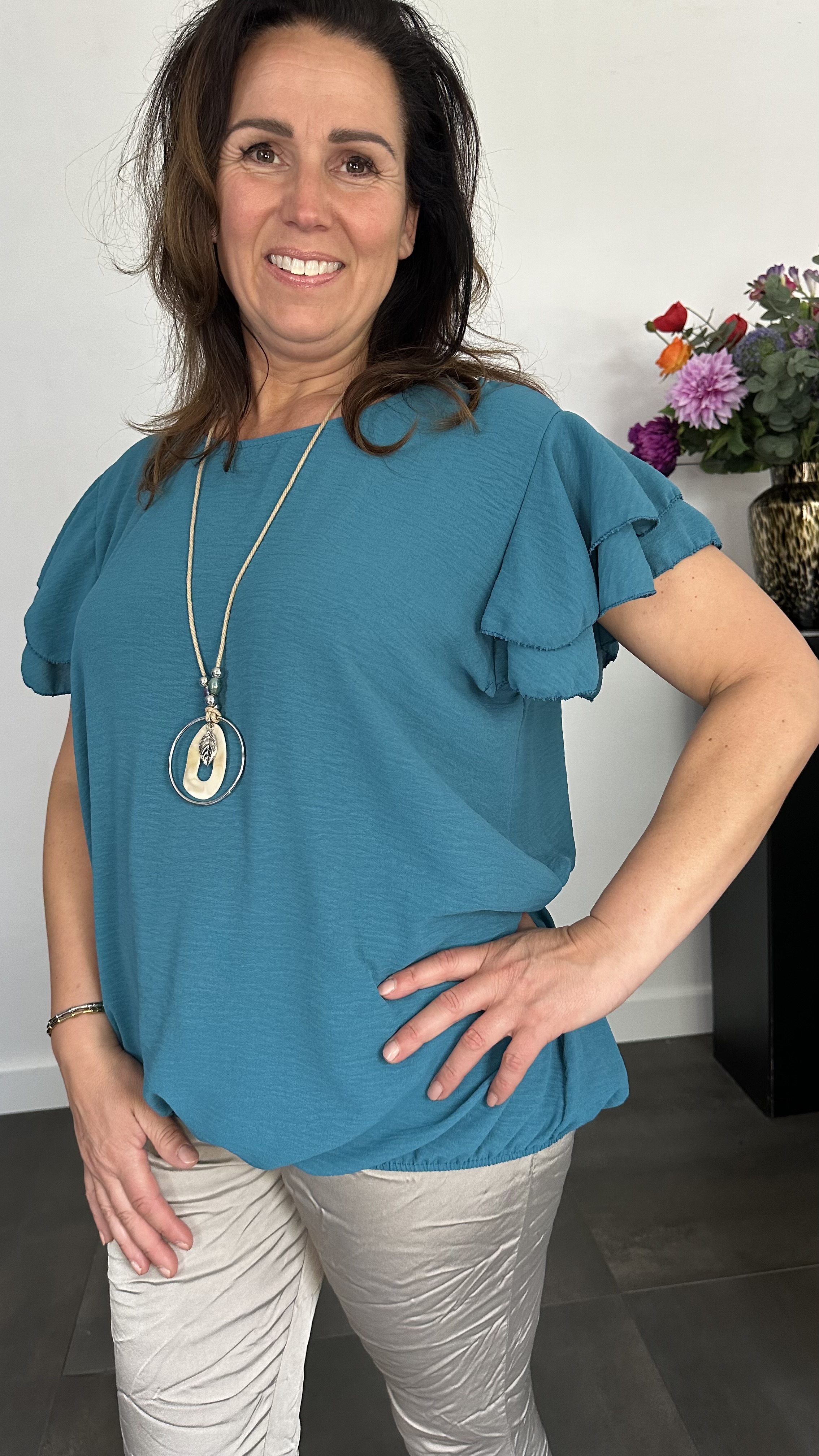 Shirt Celine met ketting petrol +SIZE