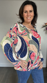 Ballon shirt met elastiek jannie groen /fuchsia