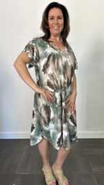 Stretch jurk Gold marble flower army