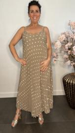 Plisse jurk Polka Dot met spaghettibandjes Taupe