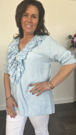 Blouse met ruche Sara ijsblauw