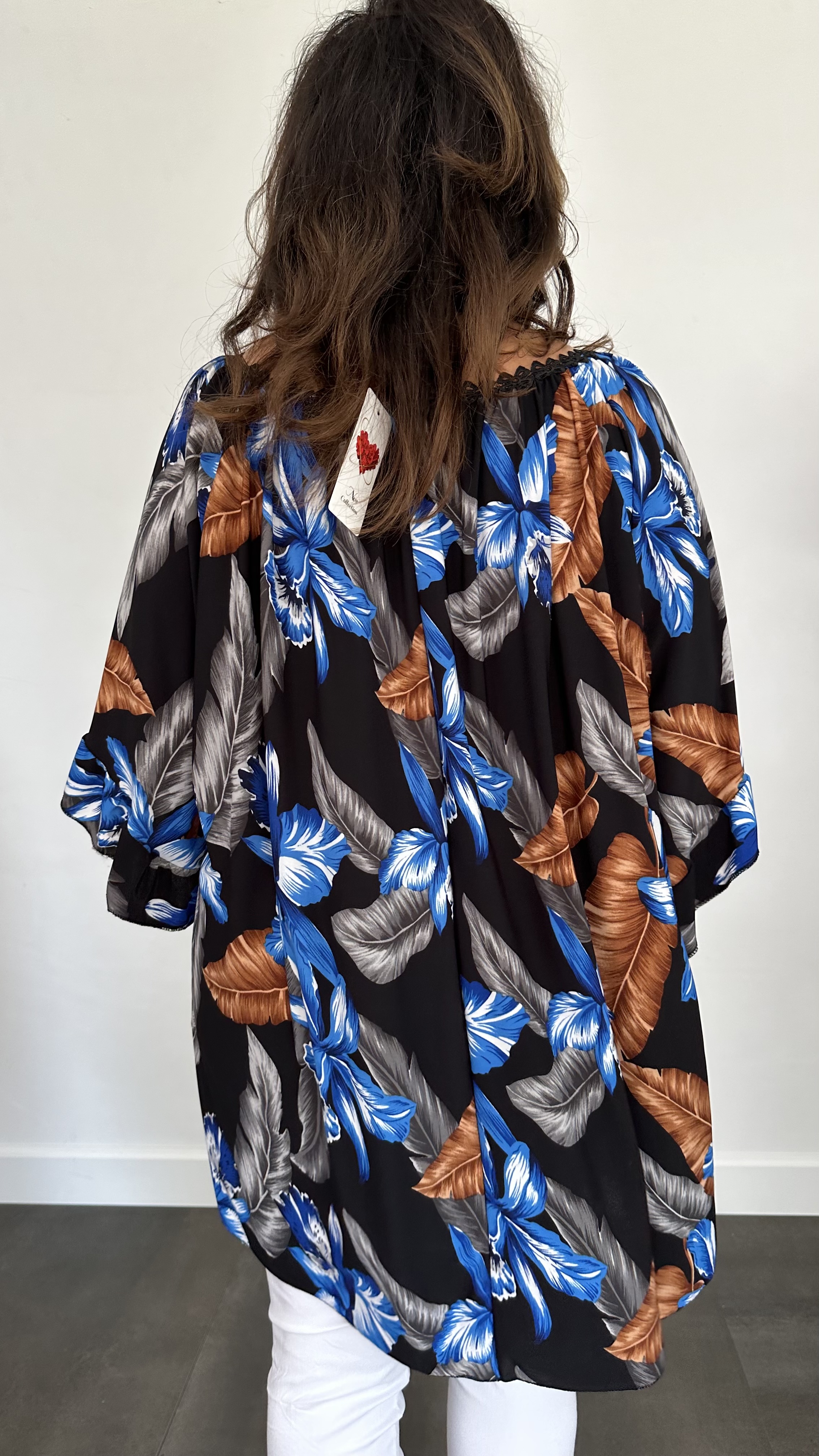 Tuniek Anita +SIZE gebloemd zwart/blauw