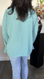 Crepe blouse met trompet mouw Zeegroen